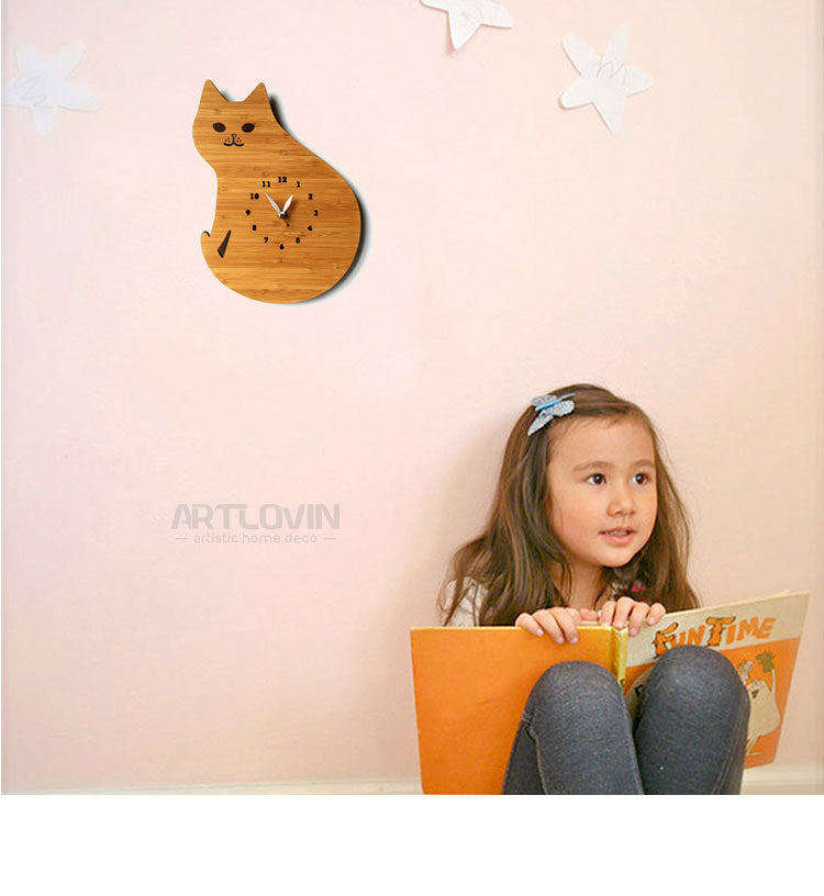 Horloge murale – Chat & Hibou design | Décoration moderne pour chambre d’enfant ou salon
